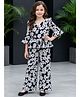 Little Marine Woven Three Fourth Bell Sleeves Floral Printed Coordinating Peplum Top & Pants Set - Black & White