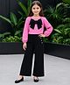 Little Marine Woven Full Sleeves Bow Applique Detailed Textured Top & Pants Set - Pink & Black