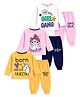 KUCHIPOO Cotton Bend Knit Pack Of 3 Full Sleeves Unicorn & Cat Printed Tee & Joggers Set - White Pink & Yellow