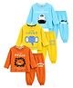 KUCHIPOO Cotton Knit Pack Of 3 Full Sleeves Lion & Elephant Printed Tee & Joggers Set - Blue Yellow & Orange
