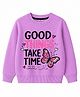 KUCHIPOO Knit Full Sleeves Good Things Take Time Text Printed Light Winter Sweatshirt - Purple