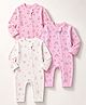 KUCHIPOO Cotton Knit Pack Of 3 Full Sleeves Bunny & Rainbow Printed Rompers - Light Pink Off White & Mid Pink