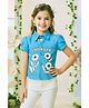 Lei-Chie Cotton Blend Woven Half Puffed Sleeves Floral Printed Shirt Style Top - Blue