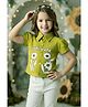 Lei-Chie Cotton Blend Woven Half Puffed Sleeves Floral Printed Shirt Style Top - Green