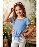 Lei-Chie Cotton Blend Woven Half Sleeves Floral Pocket Patch Detailed Top - Blue