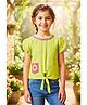 Lei-Chie Cotton Blend Woven Half Sleeves Floral Pocket Patch Detailed Top - Green