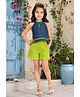 Lei-Chie Denim Woven Sleeveless Geometric Embroidered Top & Shorts Set - Green & Blue