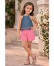 Lei-Chie Denim Woven Sleeveless Geometric Embroidered Top & Shorts Set - Blue & Pink