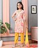 MASTARANG Cotton Woven Three Fourth Sleeves Floral Printed Kurti Pant With Dupatta Set - Peach