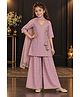 Mastarang Woven Three Fourth Sleeves Abstract Printed Lace Embellished Kurti & Palazzo Set With Dupatta - Onion Pink