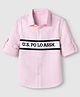 US Polo Assn 100% Cotton Woven Striped Shirt with Full Sleeves and Logo Print - Pink