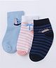 Doodle Poodle Cotton Blend Knit Ankle Length Socks with Stripes and Boat, Tree & Sun Design Pack of 3 - Navy Blue, Light Peach & Blue
