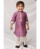 LITTLE COLLARS Woven Kurta Pyjama Set with Full Sleeves and Mandala Print in Purple