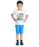 Clothe Funn Cotton Knit Half Sleeves Voted Most Handsome Text Printed Tee & Shorts Set - Grey & Blue
