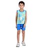 Clothe Funn Cotton Knit Sleeveless Beyond Cool Text Printed Tee & Shorts Set - Mint & Royal Blue