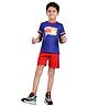 Clothe Funn Cotton Knit Half Sleeves Good Boy Text Printed Tee & Shorts Set - Royal Blue & Red