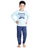 Clothe Funn Cotton Knit Full Sleeves Cool Little Man Text Printed Tee & Joggers Set - Sky Blue & Navy Blue