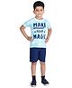 Clothe Funn Cotton Knit Half Sleeves Make Your Magic Text Printed Tee & Shorts Set - White & Navy Blue