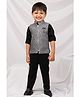 LITTLE COLLARS Brocade Woven Full Sleeves Party Suit With Brooch in Black