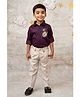 LITTLE COLLARS Blended Cotton Satin Solid Woven Full Sleeves Animal Embroidered Shirt Pant Set- Wine