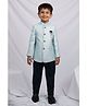 LITTLE COLLARS Jaquard Silk Woven Full Sleeves Prince Coat With Pant With Brooch Ethnic Set - Light Green