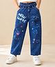 Googo Gaaga 100% Cotton Knit Typography & Hearts Printed Denim Jeans - Blue