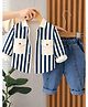 Googo Gaaga 100% Cotton Knit Full Sleeves Striped Shirt & Jeans Set - Blue