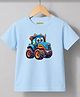 Palgrave Cotton Knit Half Sleeves Tractor Printed Tee - Sky Blue