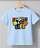 Palgrave Cotton Knit Half Sleeves Sports Are Free Text Printed Tee - Sky Blue