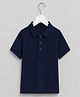 Palgrave Cotton Knit Half Sleeves Solid Polo Tee - Navy Blue