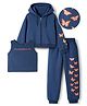 OLLINGTON ST. Cotton Looper Knit Full Sleeves Hooded Winter Wear Jacket with Inner Tee & Jogger Set with Butterfly Print - Navy Blue