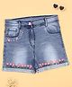 Cutecumber Denim Floral Embroidered Shorts - Blue