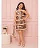 Cutecumber Woven Sleeveless Sequins Embellished Bow Applique & Ruffle Detailed Dress - Brown