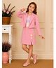 Cutecumber Sequin Woven Sequins Embellished Floral Applique Detailed Dress With Full Sleeves Solid Jacket - Pink
