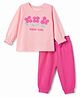 Doodle Poodle 100% Cotton Single Jersey Knit Full Sleeves Top and Jogger with Flower Print - Pink
