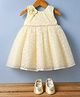 Blabber Sleeveless Pearl Embellished Floral Applique Detailed Knee Length Dress With Booties - Lemon Yellow