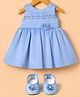 Blabber Sleeveless Pearl & Beads Embellished Floral Applique Detailed Knee Length Dress With Booties - Blue