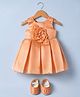 Blabber Sleeveless Stone Embellished Floral Applique Detailed Knee Length Pleated Dress With Booties - Rust