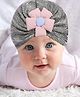 The little lookers Cotton Knit Floral Applique Detailed Turban Cap - Grey - Circumference 36 Cm