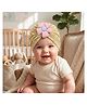 The little lookers Cotton Knit Floral Applique Detailed Turban Cap - Golden - Circumference 36 Cm