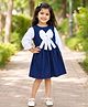 Bright Stars KIDSWEAR Denim Woven Full Puffed Sleeves Bow Applique Detailed Dress - Blue