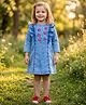 Bright Stars KIDSWEAR Denim Full Sleeves Sequins Embellished Heart Patch Detailed & Washed Dress - Blue
