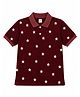 HRIT Cotton Blend Knit Half Sleeves Stars Printed Polo Tee - Maroon
