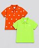 HRIT Cotton Blend Knit Pack Of 2 Half Sleeves Stars & Typography Printed Polo Tees - Neon Green & Orange