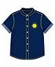 HRIT Denim Knit Half Sleeves Sun Printed Shirt - Blue