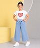 HRIT Single Jersey Knit Half Sleeves Love Text Printed Top & Palazzo Set - White & Sky Blue