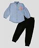 HRIT Denim Knit Full Sleeves Girl Text Printed Shirt & Jeans Set - Sky Blue & Black