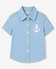 HRIT Denim Knit Half Sleeves Anchor Applique Detailed Washed Shirt - Sky Blue