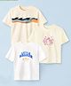 Kidbea Bamboo Knit Pack Of 3 Half Sleeves Surfboard & Little Warrior Text Printed Tees - Cream & White