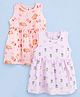 Kidbea Bamboo Woven Pack Of 2 Sleeveless Capybara & Floral Printed Dresses - Lavender & Pink